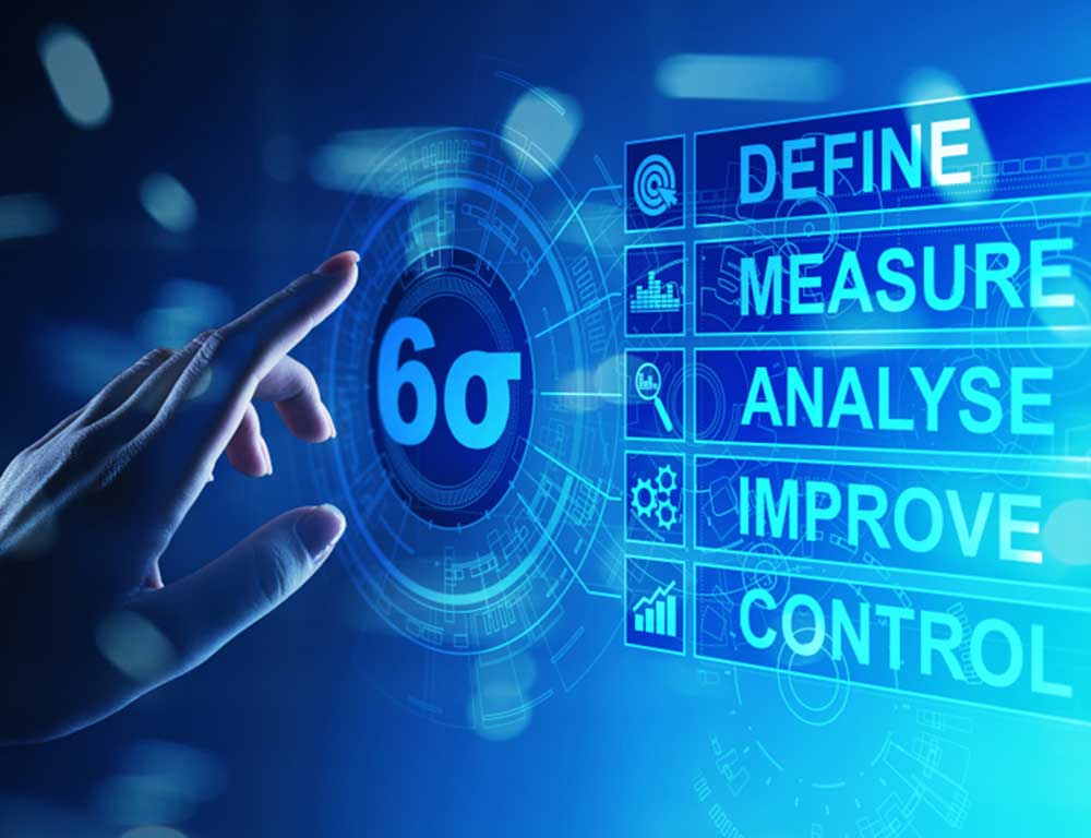Finger pointing towards a Six Sigma graphic