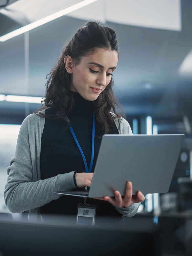 Woman working on computer.