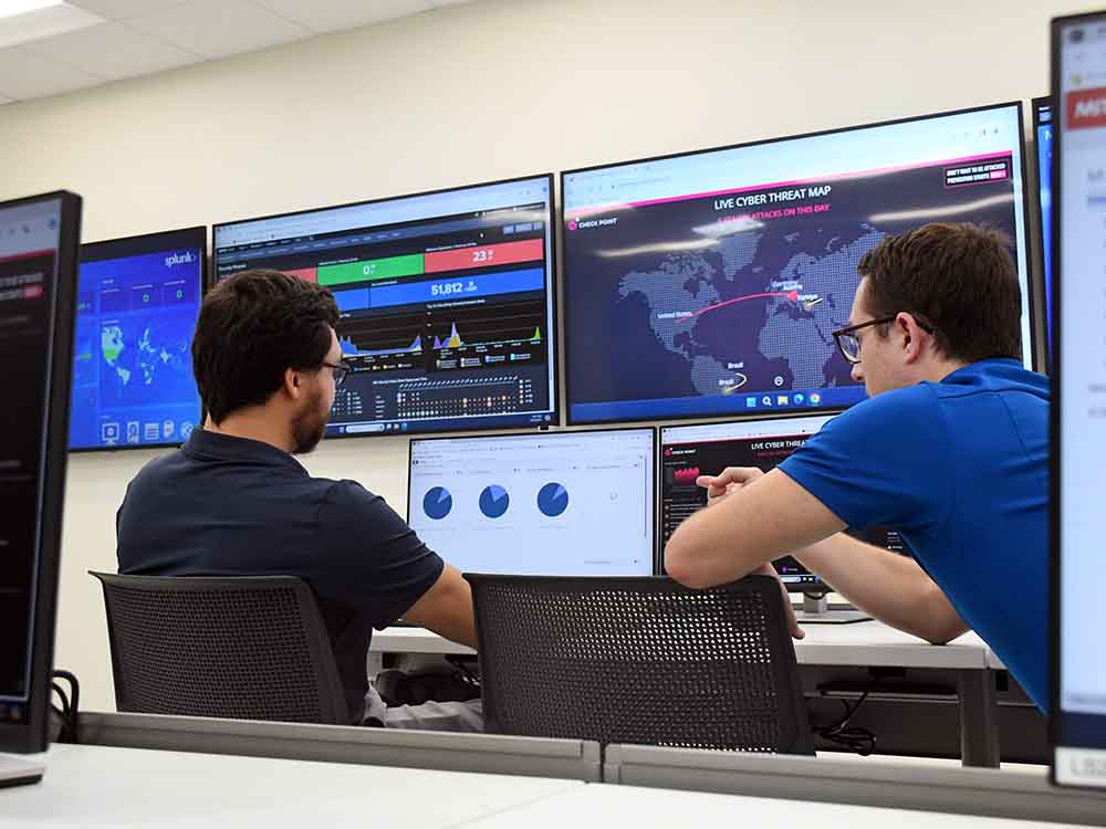 San Jacinto College Security Operation Center, showcasing advanced technology and systems used to in cybersecurity