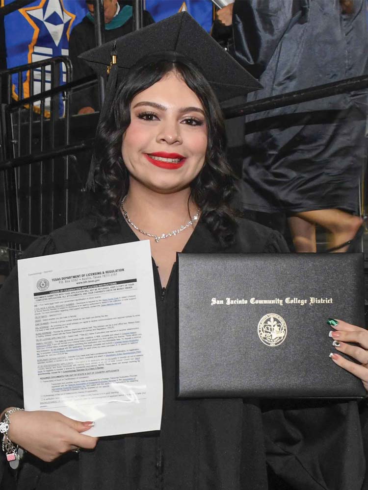 Graduate holding Certificate and Texas Department of Licensing and Regulation Application 